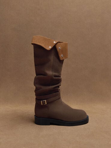 Eilis 反摺長靴, 深棕絨, hi-res