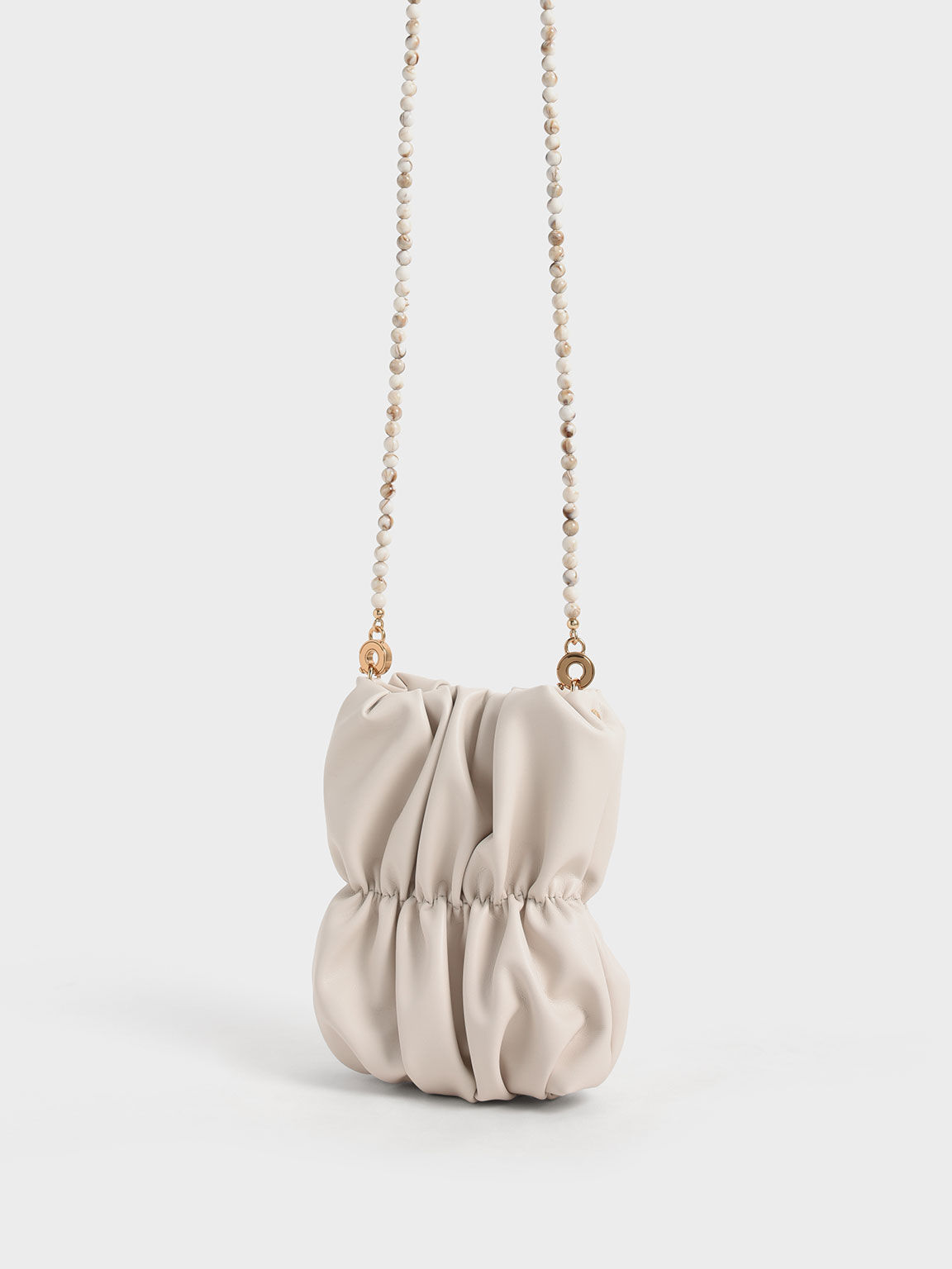 Ruched Bead-Handle Crossbody Bag, Chalk, hi-res