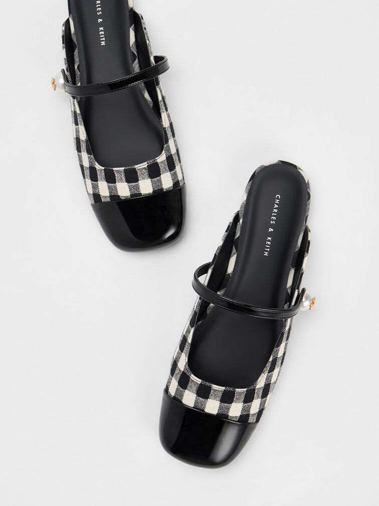 Pearl Embellished Gingham Flat Mules, Multi, hi-res