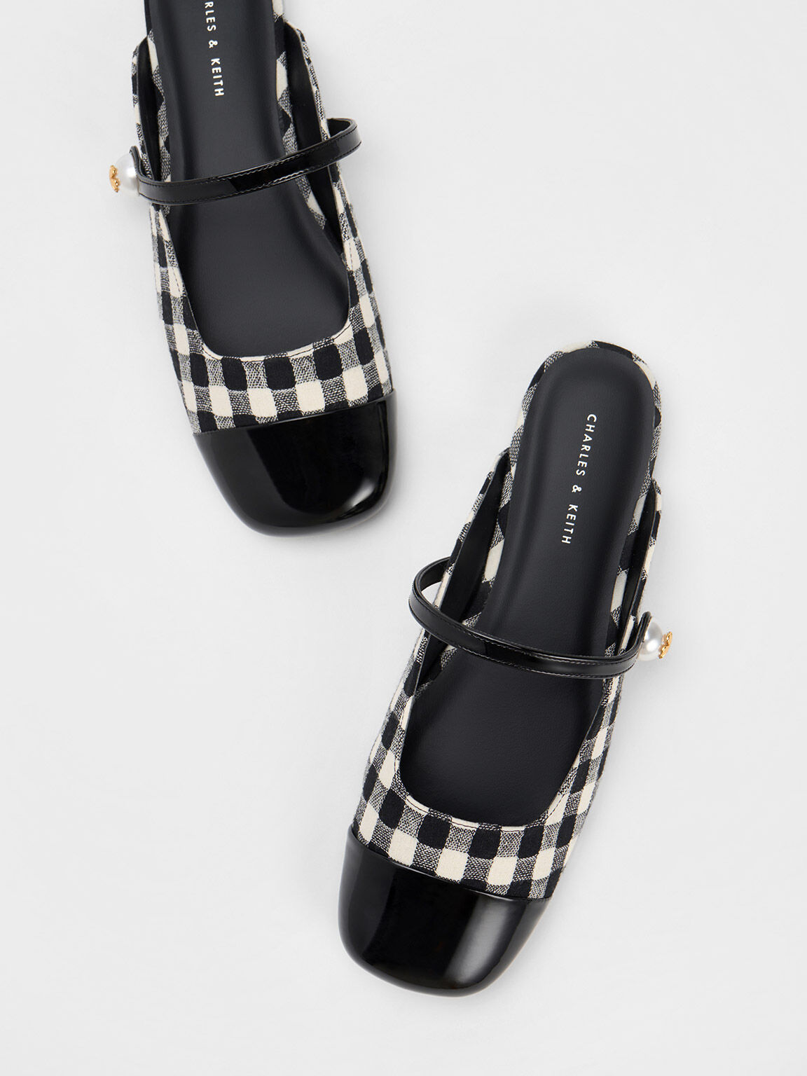 Pearl Embellished Gingham Flat Mules, Multi, hi-res
