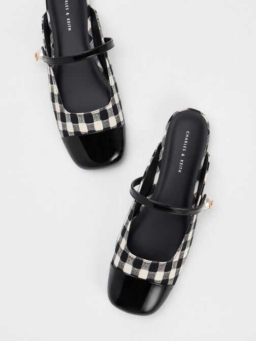 Pearl Embellished Gingham Flat Mules, Multi, hi-res