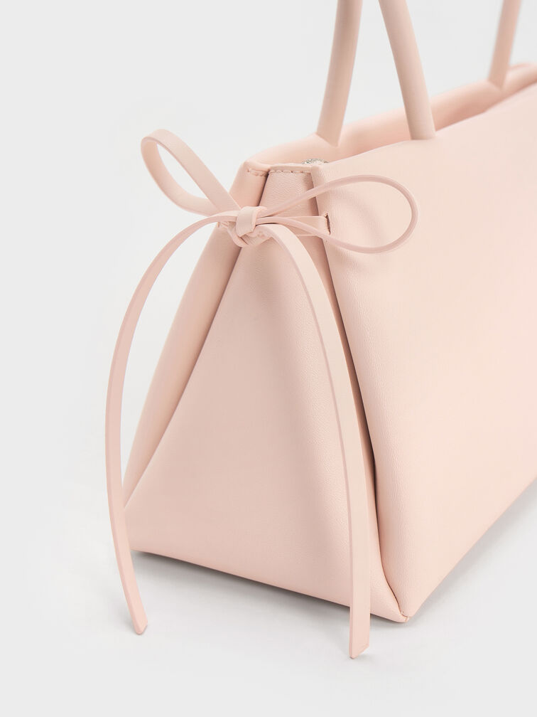 Bolso alargado tipo trapecio con lazo, Rosa suave, hi-res