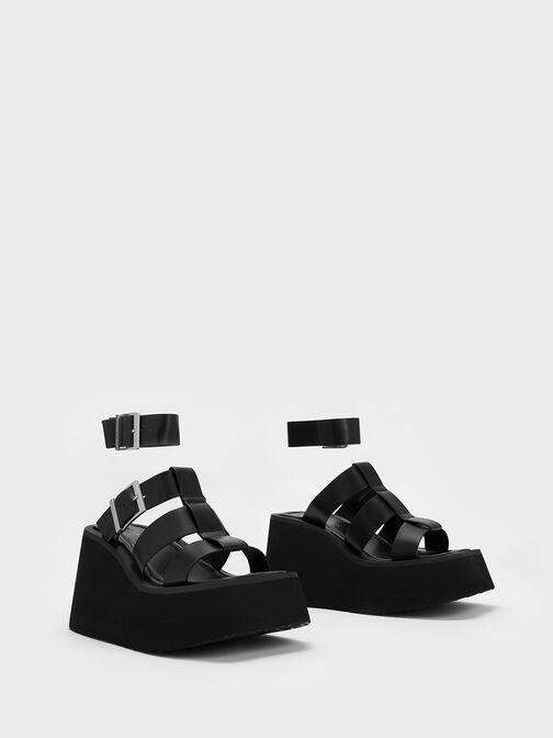 IIsa Flatform Gladiator Sandals, Black, hi-res