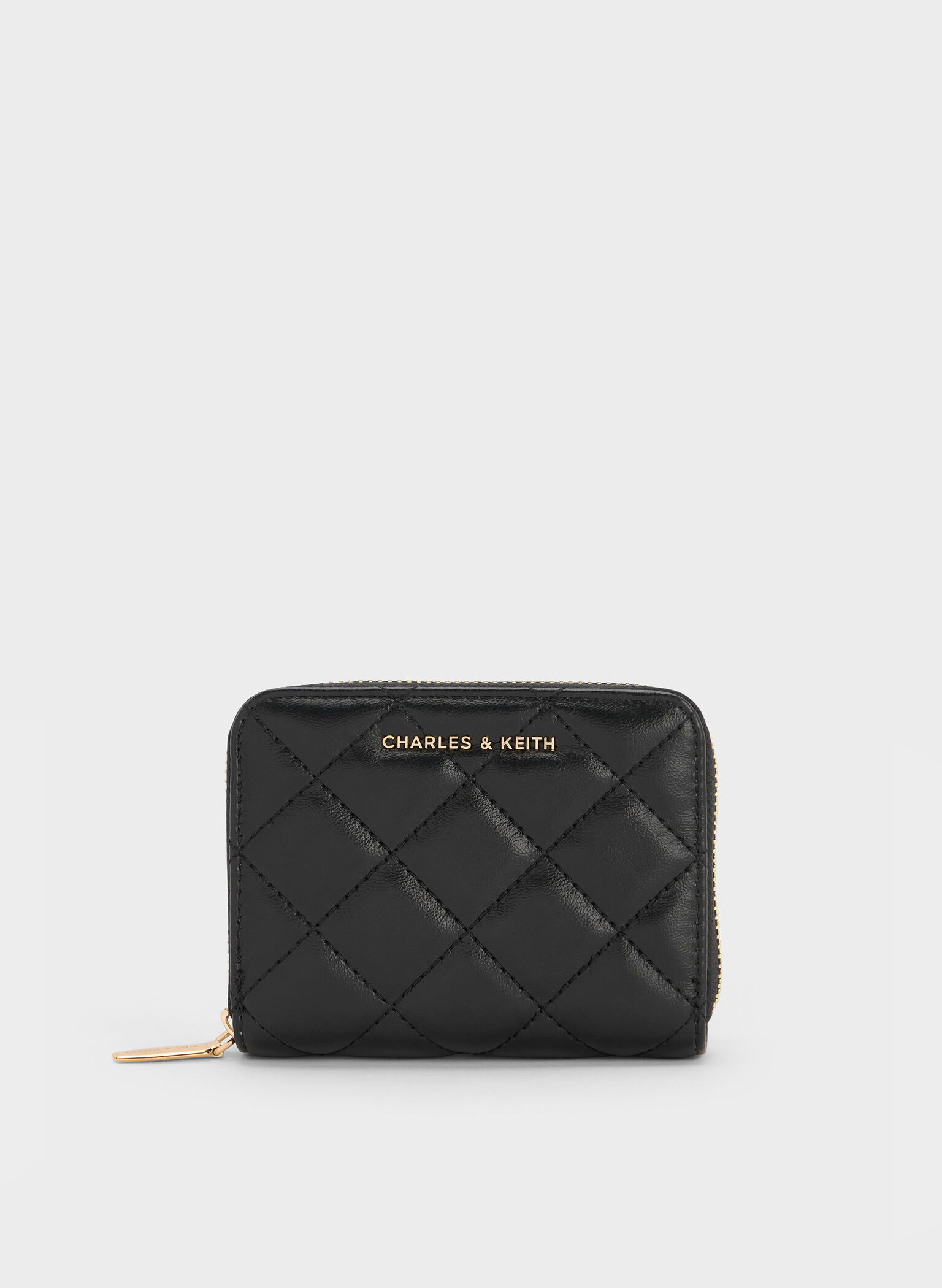 Alva Quilted Zip-Around Wallet, Black, hi-res