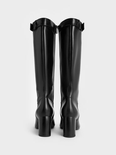 Botas moteras hasta la rodilla con tacÃ³n en bloque, Negro, hi-res
