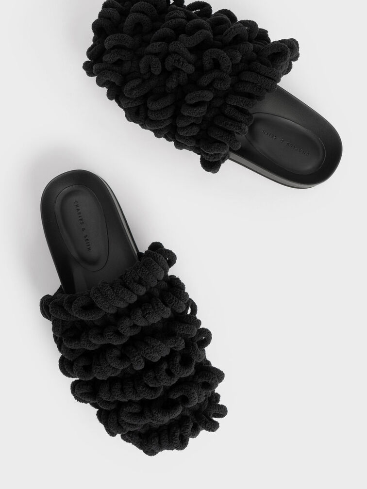 Textured Flat Mules, Black, hi-res