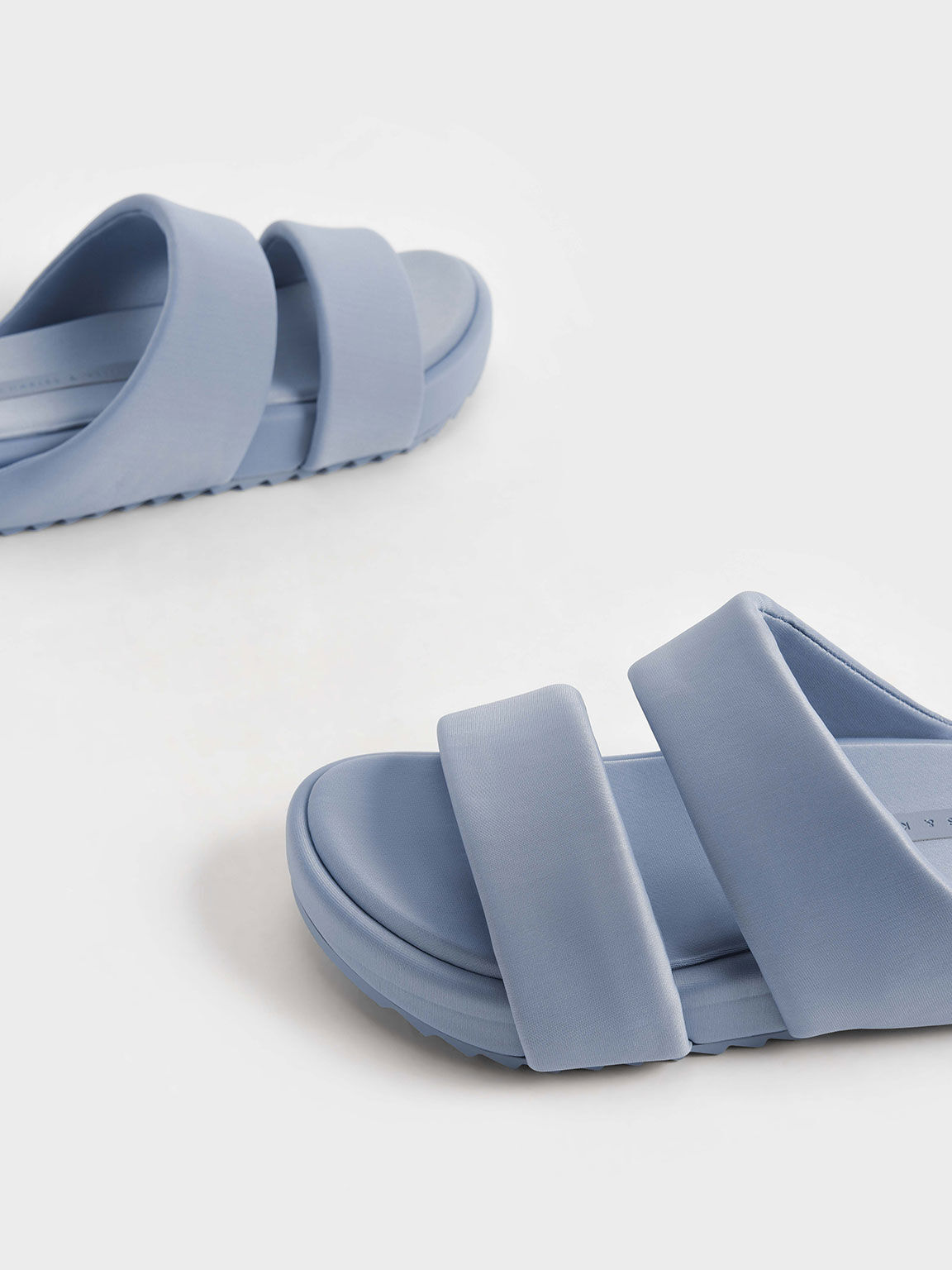 Recycled Polyester Padded Slide Sandals, Light Blue, hi-res