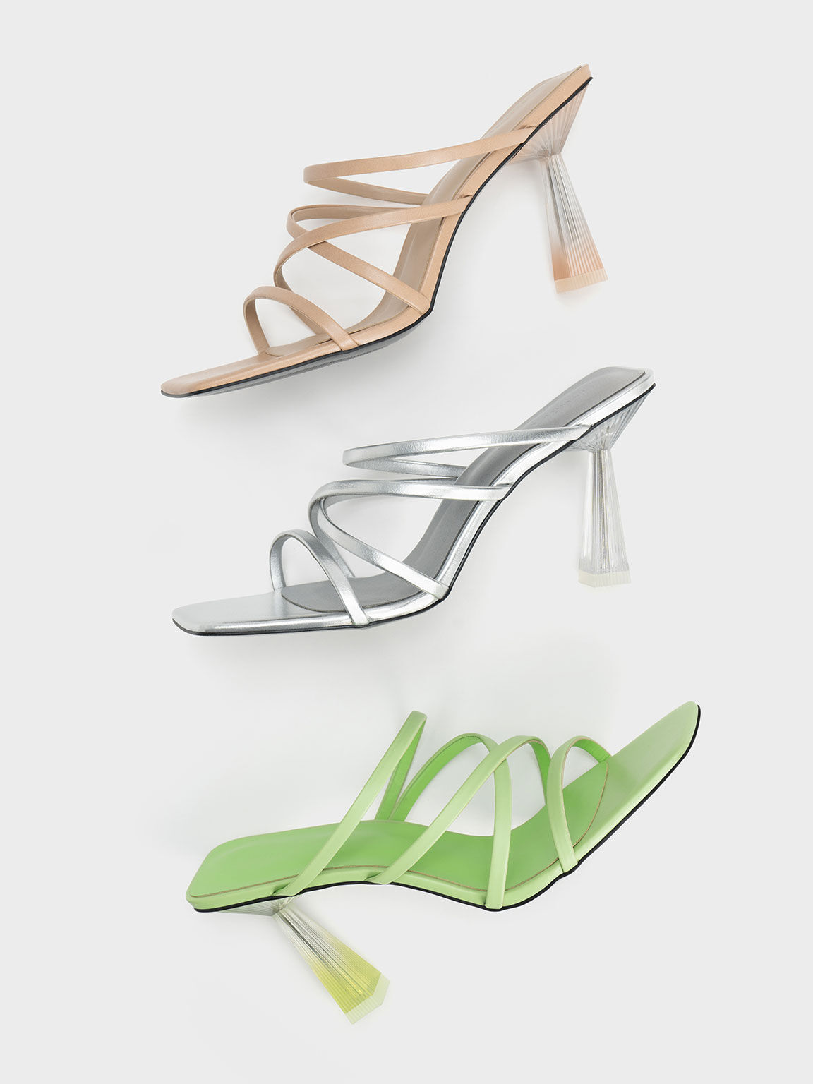 Transparent Heel Strappy Mules, Silver, hi-res