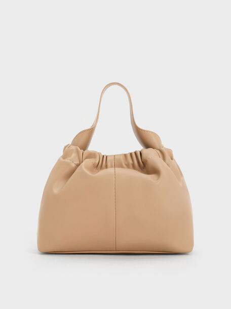 Ally Ruched Slouchy Chain-Handle Bag, Sand, hi-res