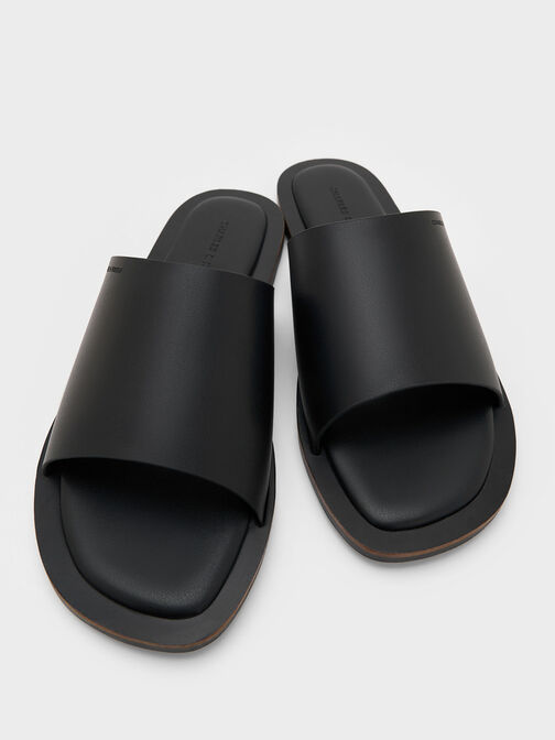 Wide-Strap Slide Sandals, Black, hi-res