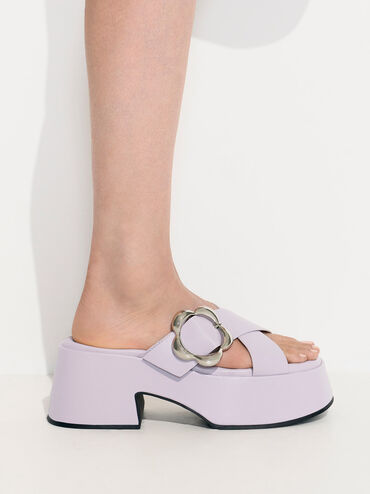 Mules de plataforma con hebilla floral, Lila, hi-res