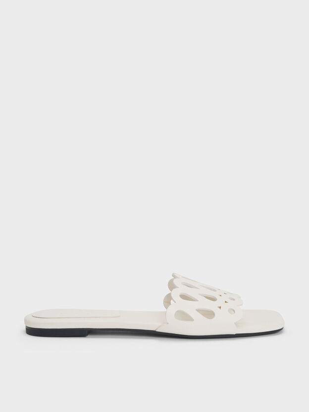 Cut-Out Slide Sandals, White, hi-res