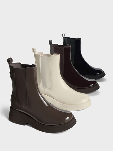 Giselle Patent Chelsea Boots, Brown, hi-res