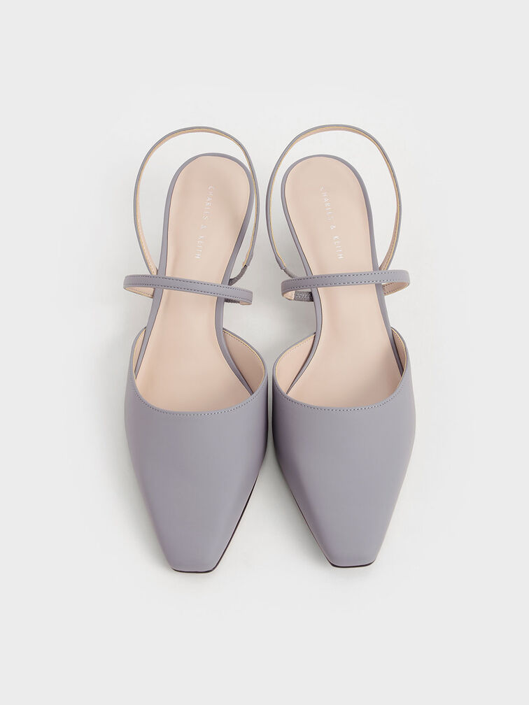 Kitten Heel Slingback Pumps, Grey, hi-res