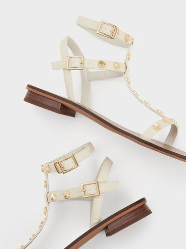 Studded Gladiator Sandals, Chalk, hi-res