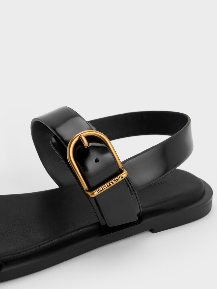 Double Buckle-Strap Slingback Sandals, Black Box, hi-res