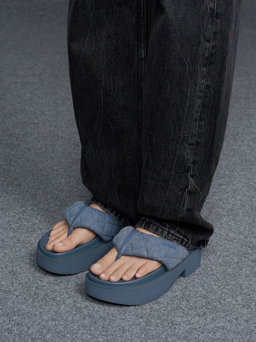 Denim V-Strap Platform Thong Sandals, Denim Blue, hi-res