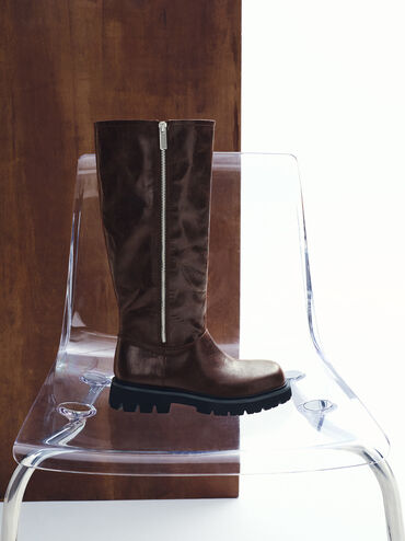 Rosamond Knee-High Boots, Dark Brown Textured, hi-res