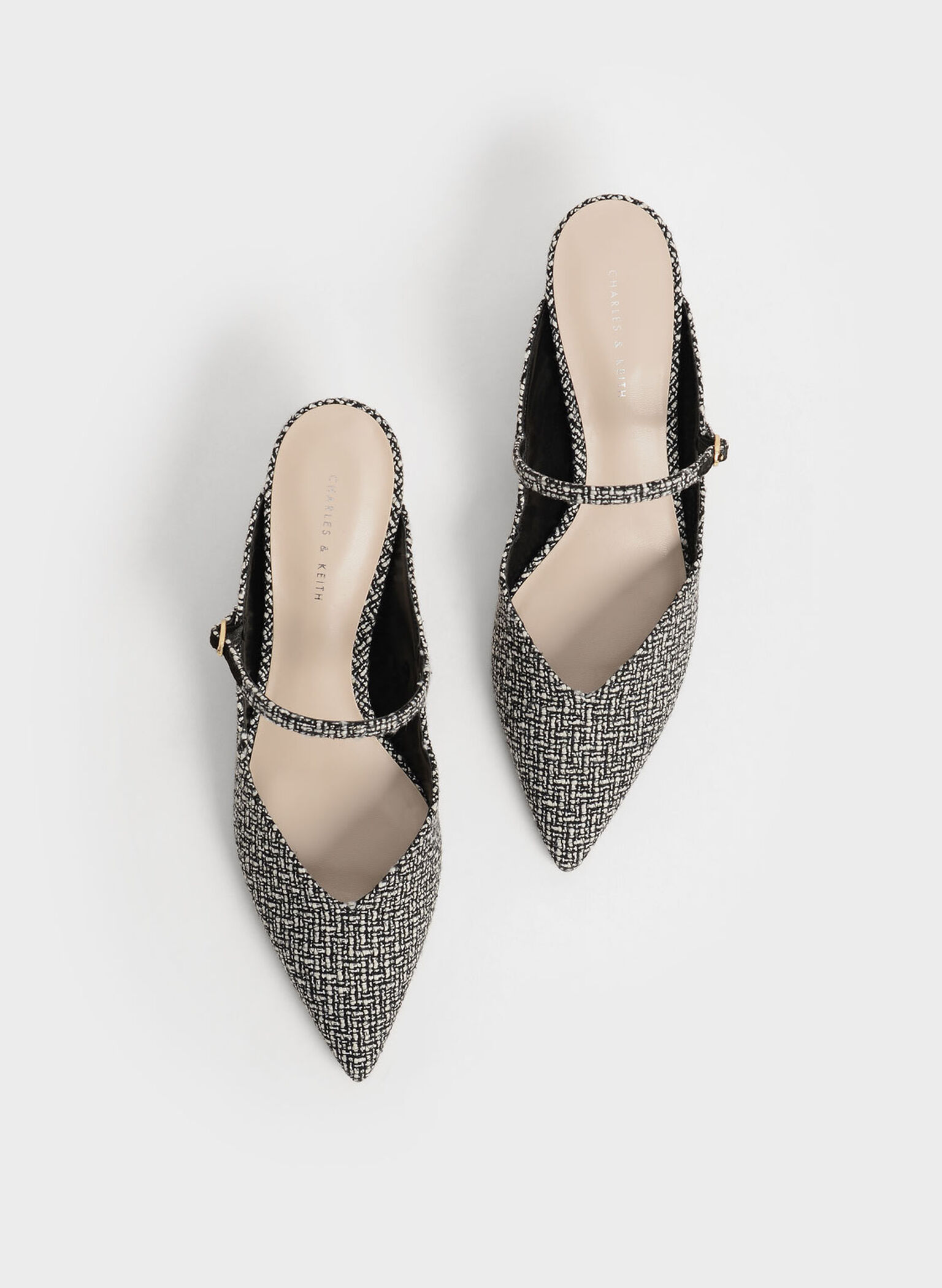 Metallic Sculptural Heel Tweed Mules, Multi, hi-res