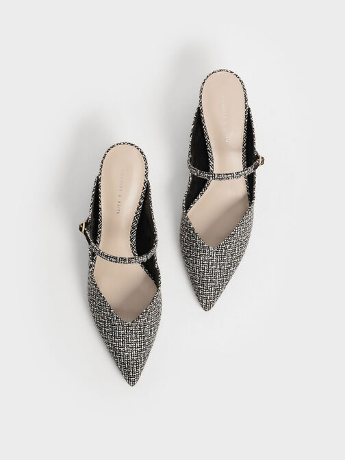 Metallic Sculptural Heel Tweed Mules, Multi, hi-res