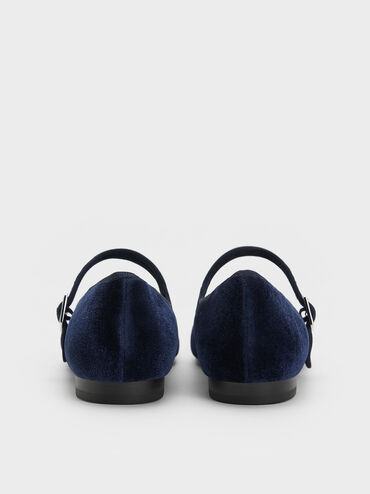 Carmel Velvet Buckled Mary Jane Flats, Dark Blue, hi-res