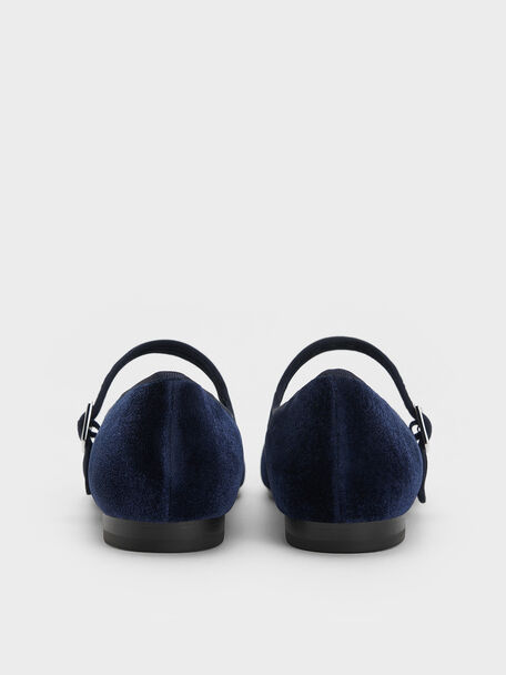 Carmel Velvet Buckled Mary Jane Flats, Dark Blue, hi-res