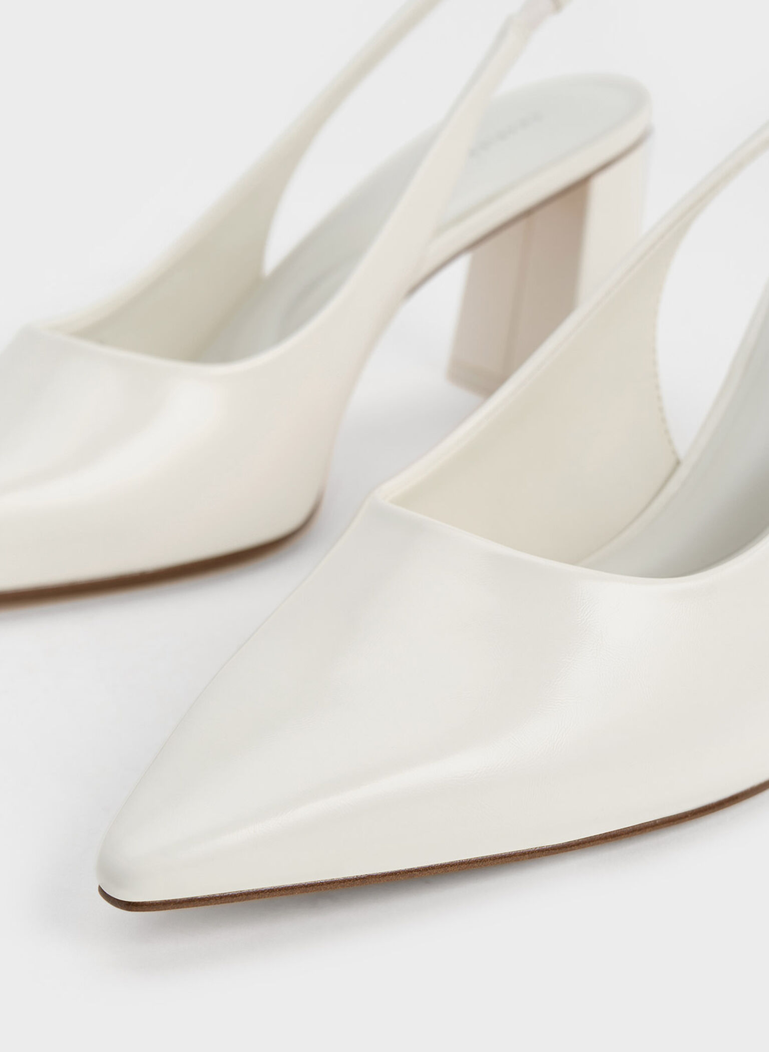 White Trapeze Heel Slingback Pumps - CHARLES & KEITH SG