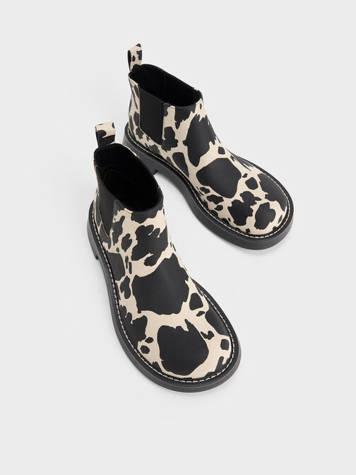 Penelope Cow-Print Pull-Tab Chelsea Boots, Animal Print Natural, hi-res