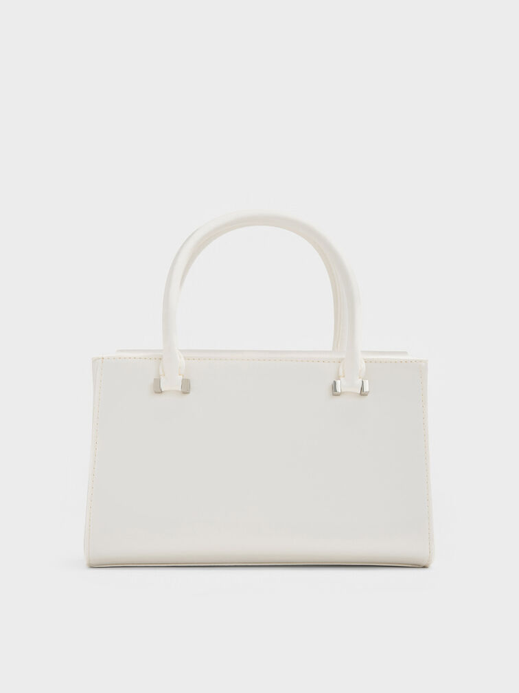 Bolso tote rectangular de satén, Blanco, hi-res