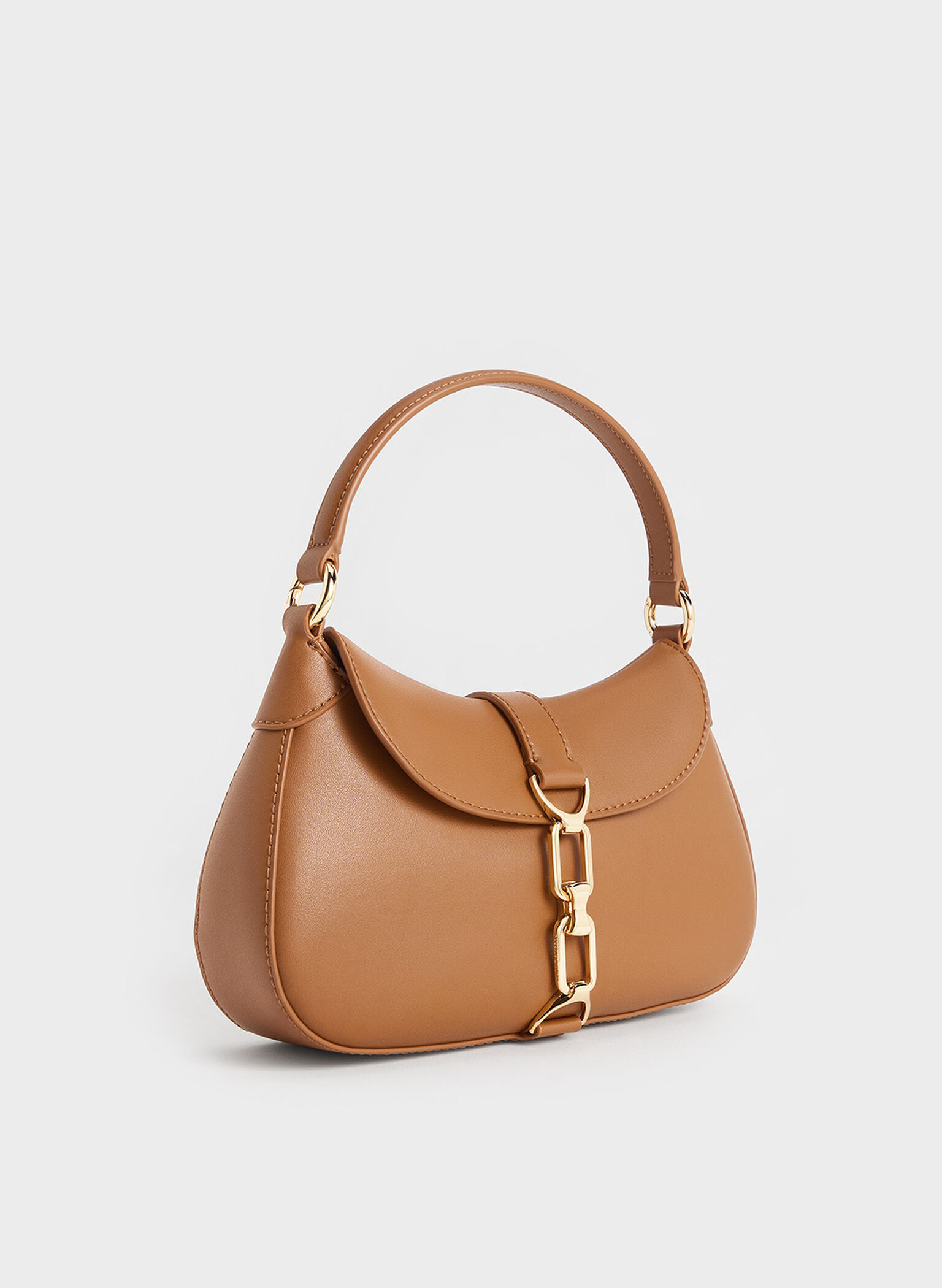 Agatha Chain-Accent Hobo Bag, Brown, hi-res