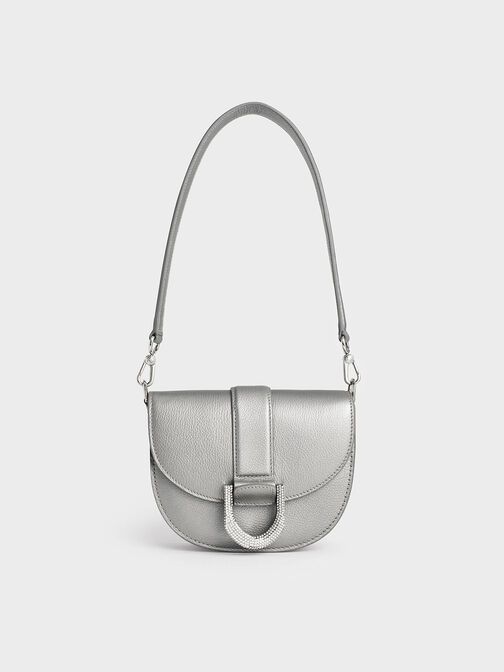 Mini Gabine Leather Saddle Bag, Pewter, hi-res