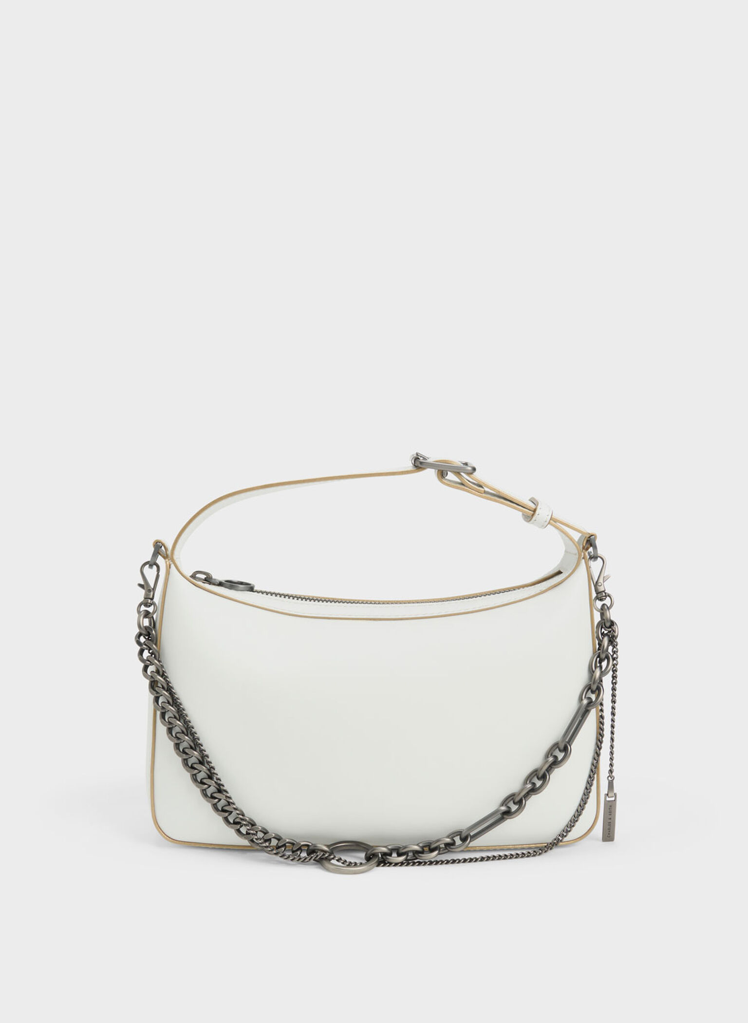 White Jules Leather Chain-Embellished Bag - CHARLES & KEITH US