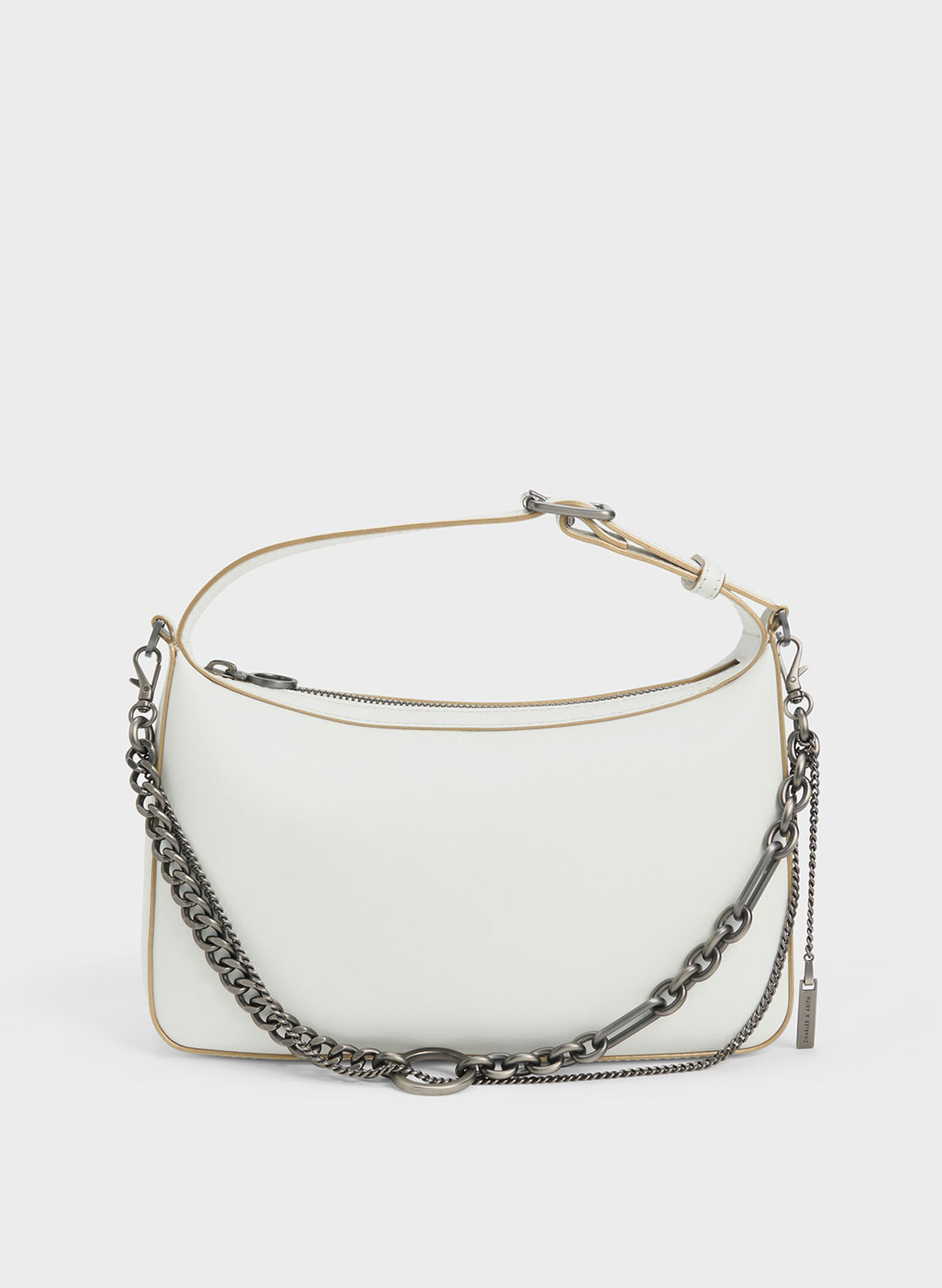 Jules Leather Chain-Embellished Bag, White, hi-res