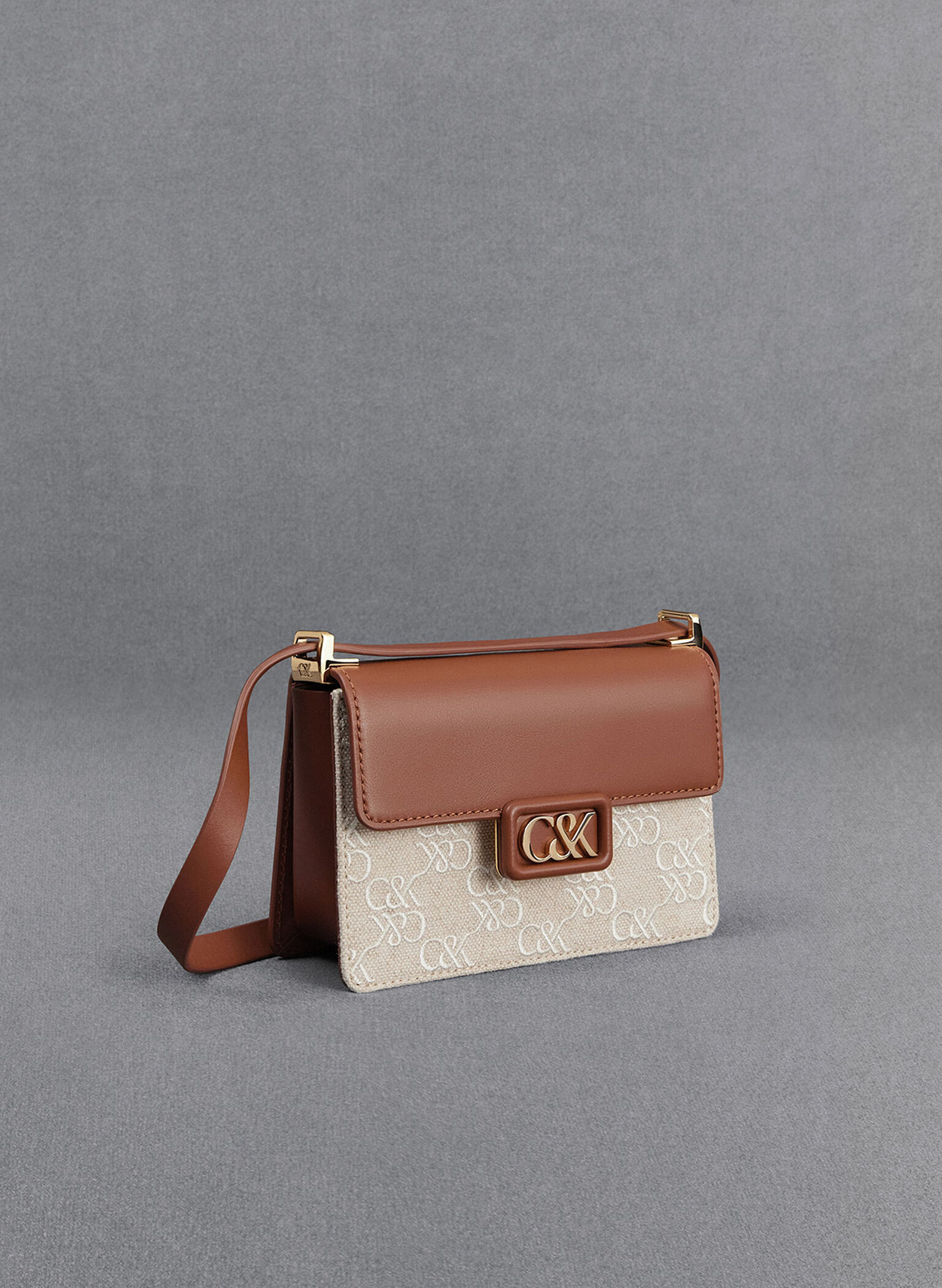 Mini Cerys Leather & Canvas Monogram Shoulder Bag, Cognac, hi-res