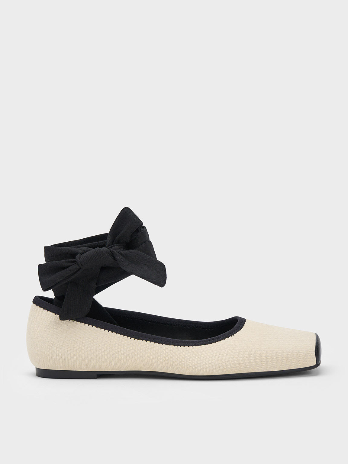 Tie-Around Canvas Ballerina Flats, Black Textured, hi-res