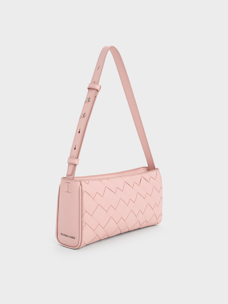 Bolso de hombro entrelazado alargado Ivette, Rosa pálido, hi-res