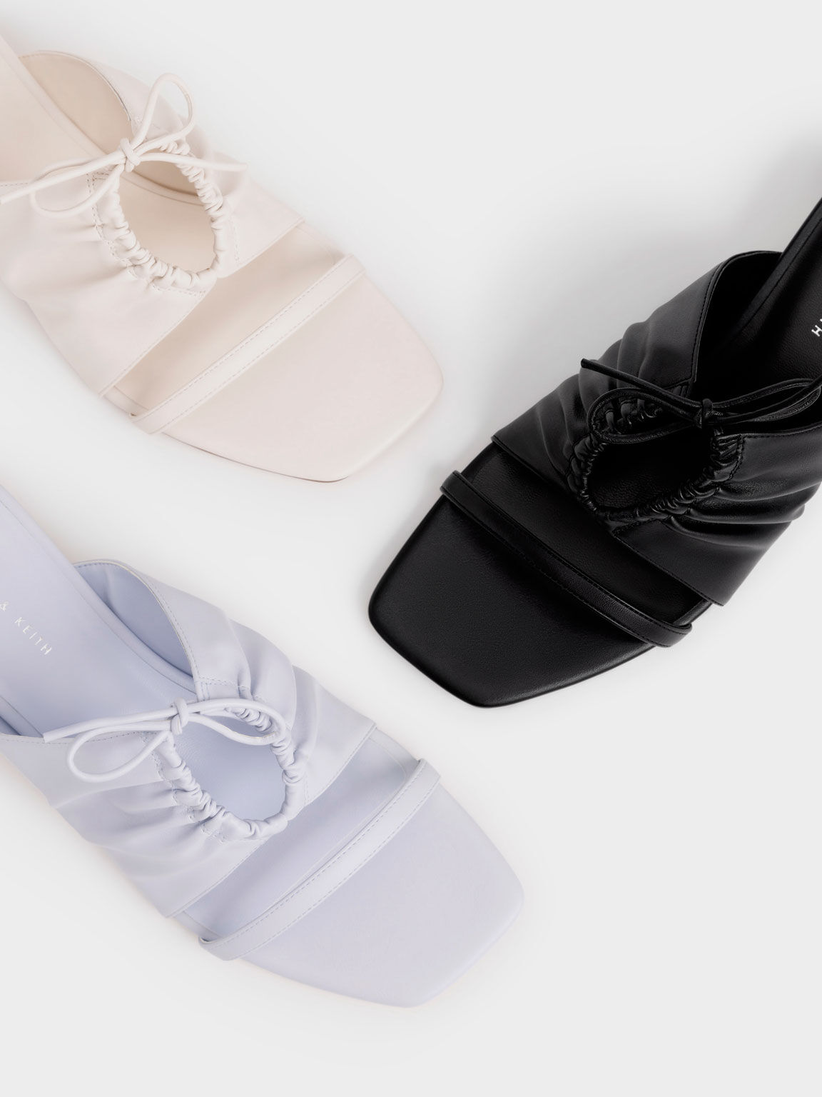 Bow-Tie Ruched Heeled Mules, Light Blue, hi-res