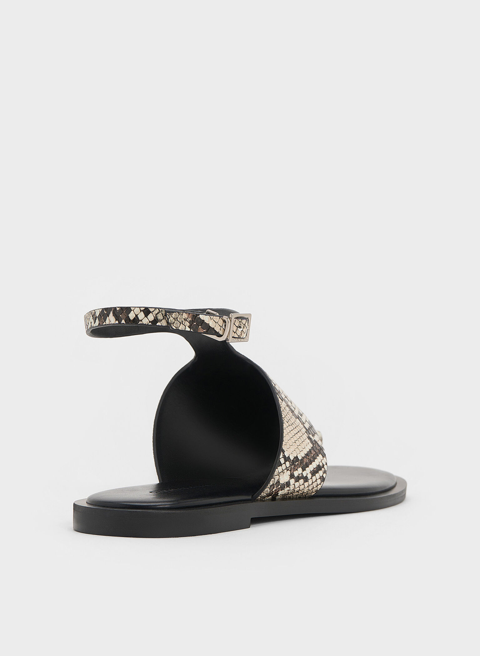 Sandalias tobilleras con anillo en el dedo y estampado de serpiente, Animal print natural, hi-res