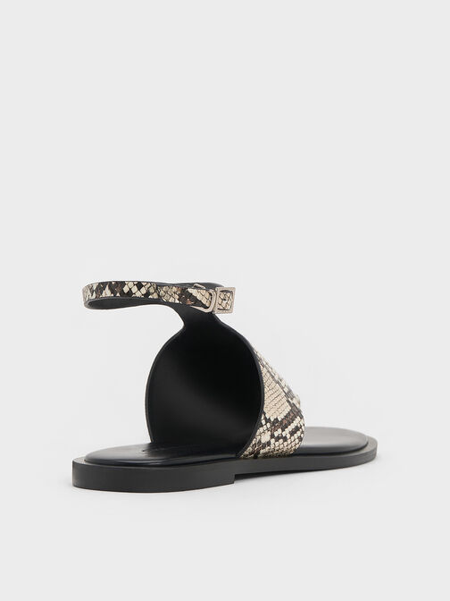 Snake-Print Ankle-Strap Toe-Ring Sandals, Animal Print Natural, hi-res