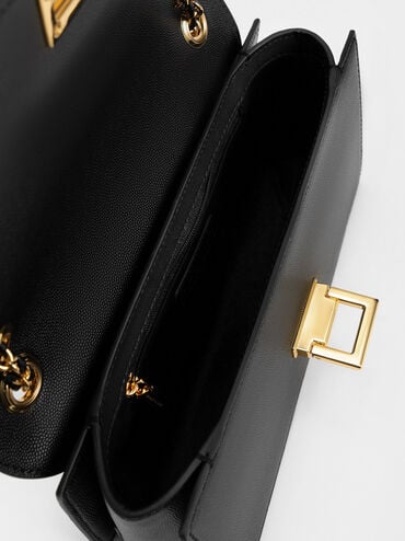 Bolso de hombro con asa de cadena, Negro, hi-res