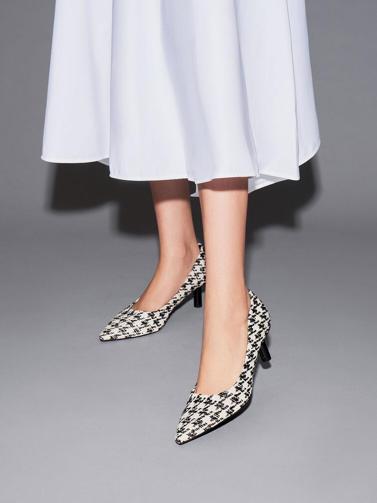 Houndstooth Print Cylindrical Kitten Heel Pumps, Multi, hi-res