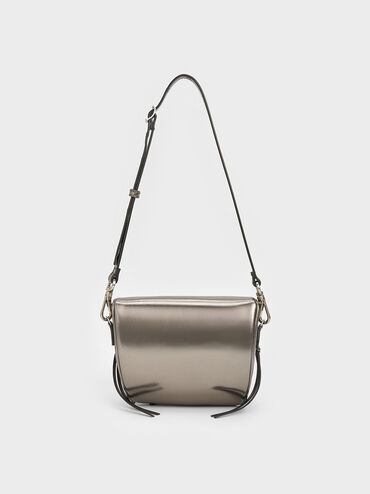 Xylia Metallic Multi-Zip Crossbody Bag, Pewter, hi-res