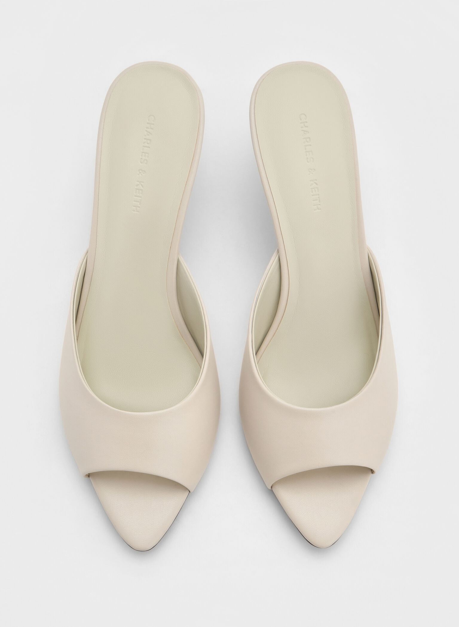 Pointed Peep-Toe Heeled Mules, Chalk, hi-res