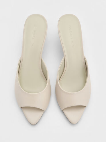 Pointed Peep-Toe Heeled Mules, Chalk, hi-res
