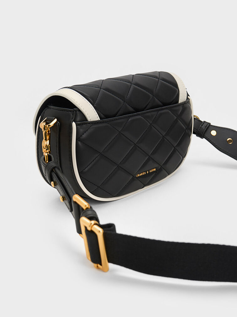 Lillie Curved Chain Handle Bag, Black, hi-res