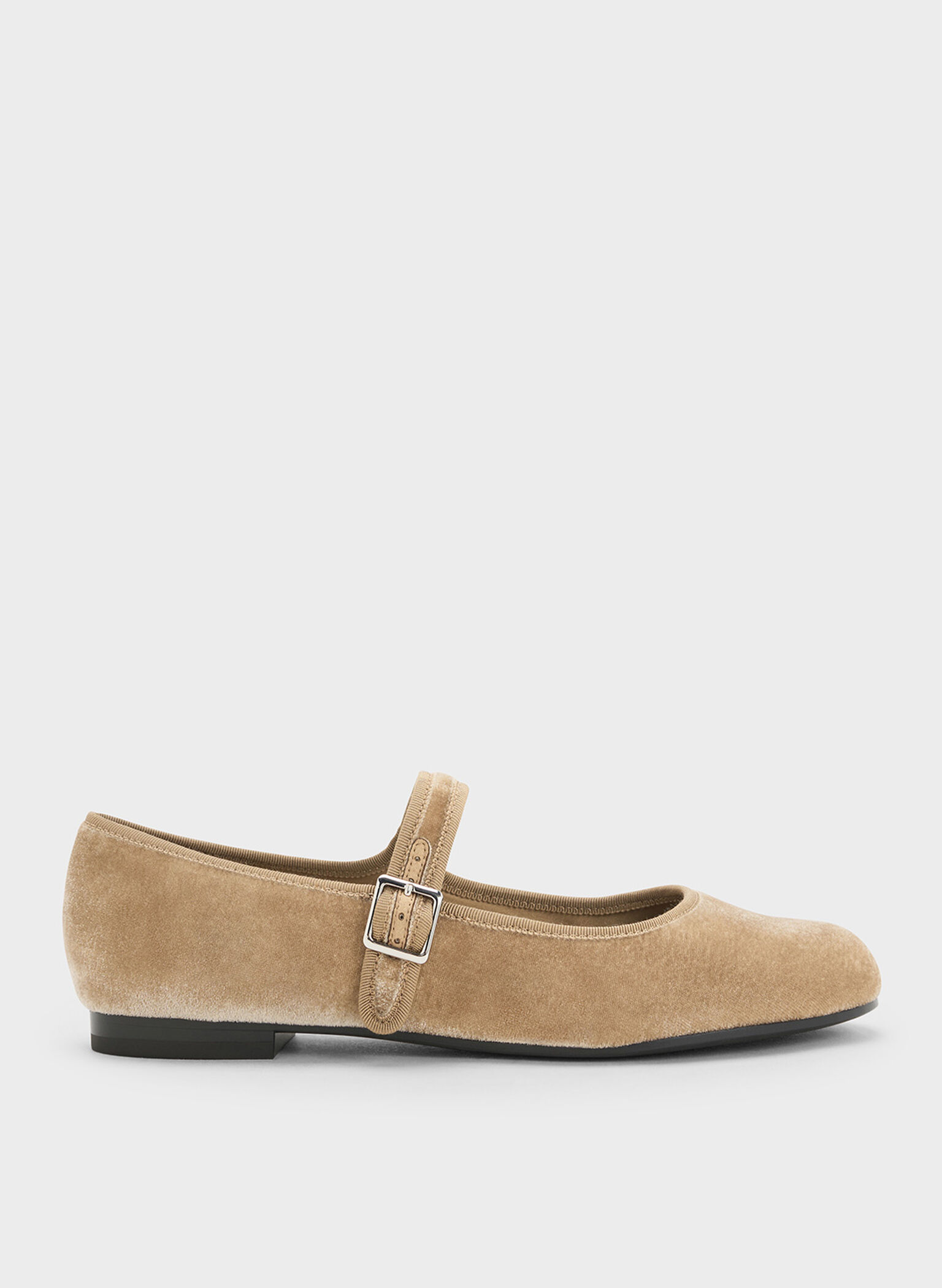 Carmel Velvet Buckled Mary Jane Flats, Beige, hi-res
