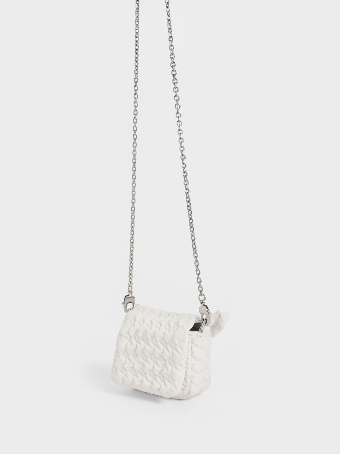 Nylon Ruched Mini Bag, White, hi-res