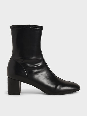 Two-Tone Block Heel Ankle Boots, Black Textured, hi-res