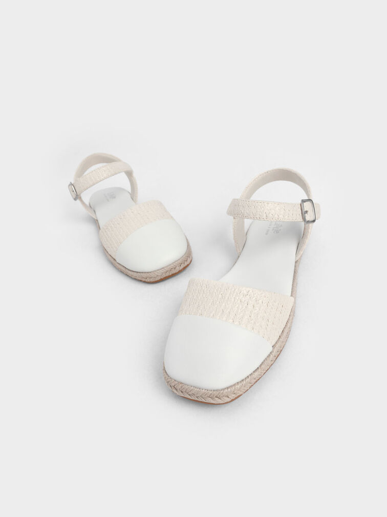 Girls' Two-Tone Ankle-Strap Espadrilles, Beige, hi-res