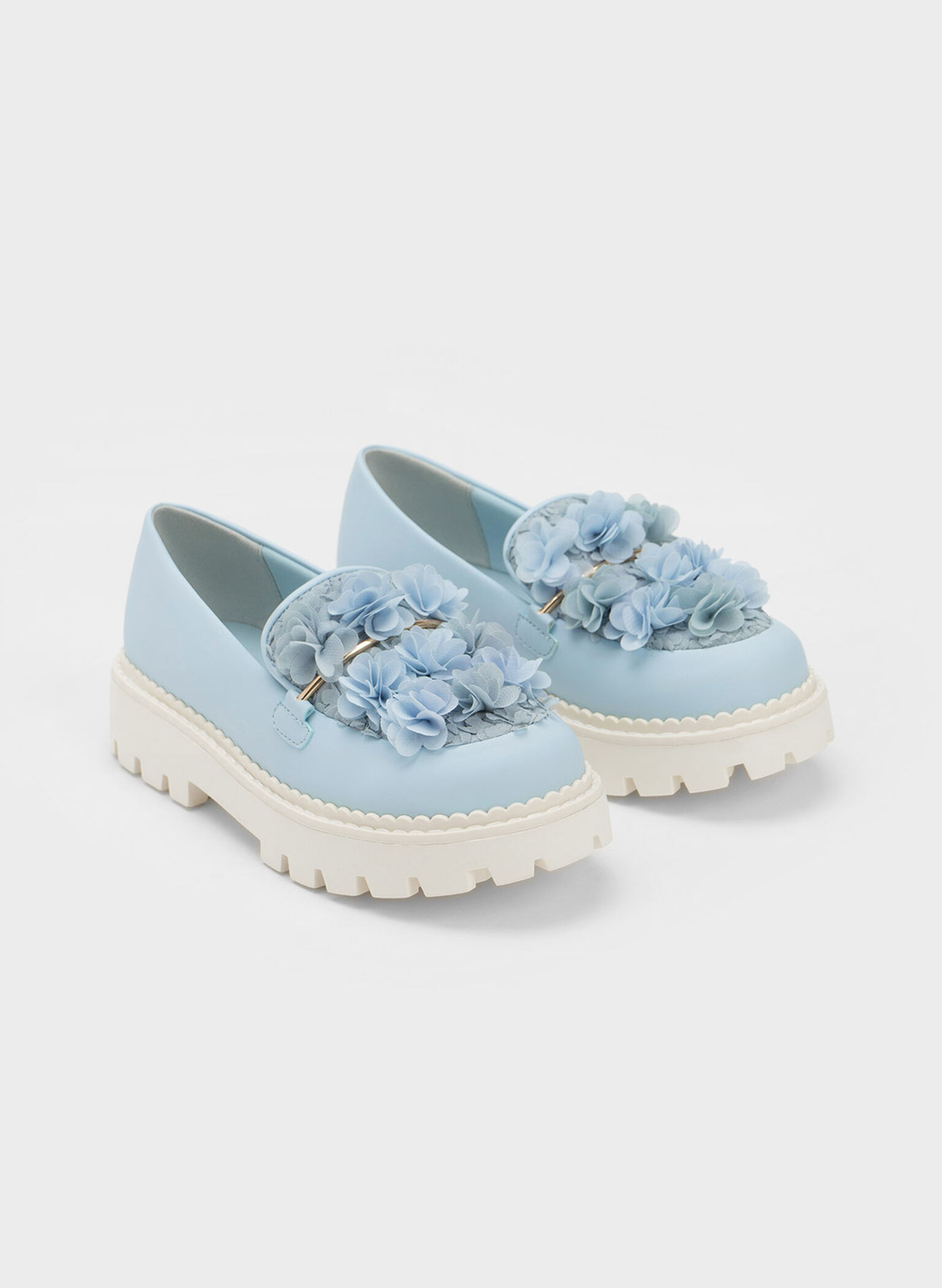 Girls' Floral Mesh Loafers, Light Blue, hi-res